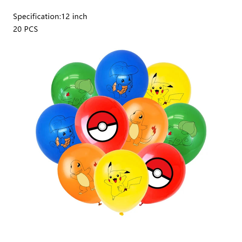 Pokemon Birthday Party Decoration Set – Pikachu Balloon, Banner & Disposable Tableware for Kids