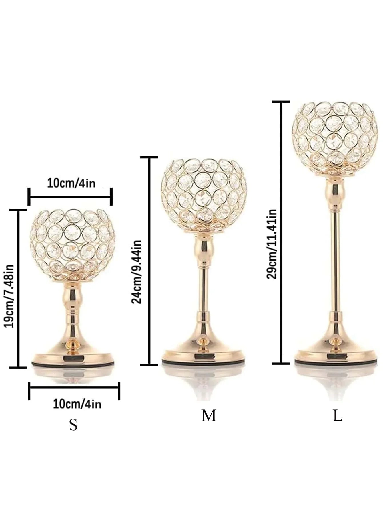 Gold Crystal Candle Holder – 1pc Tealight Candlestick Centerpiece in 3 Sizes