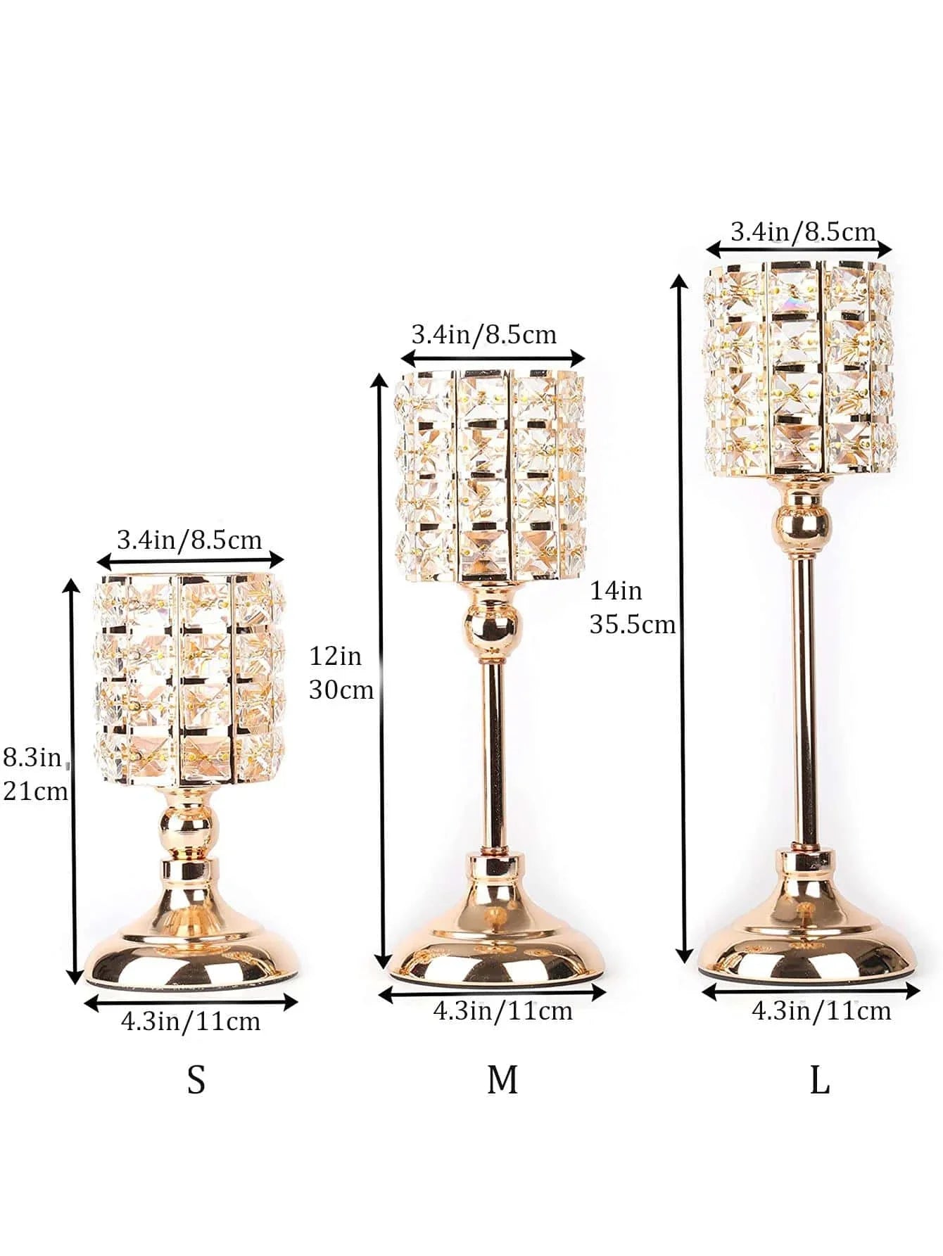Gold Crystal Candle Holder – 1pc Tealight Candlestick Centerpiece in 3 Sizes