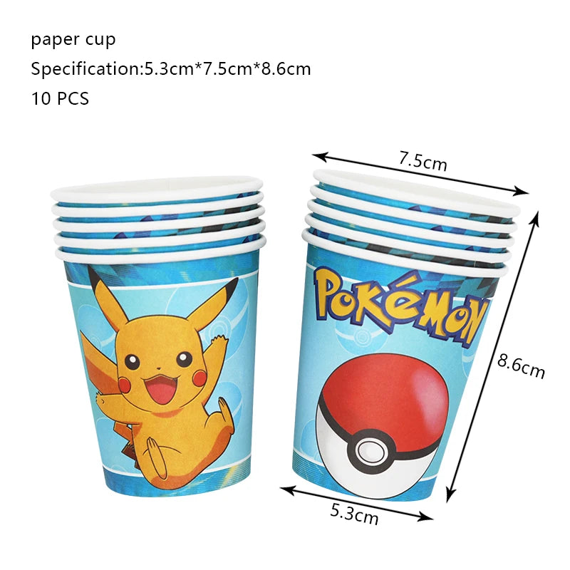 Pokemon Birthday Party Decoration Set – Pikachu Balloon, Banner & Disposable Tableware for Kids