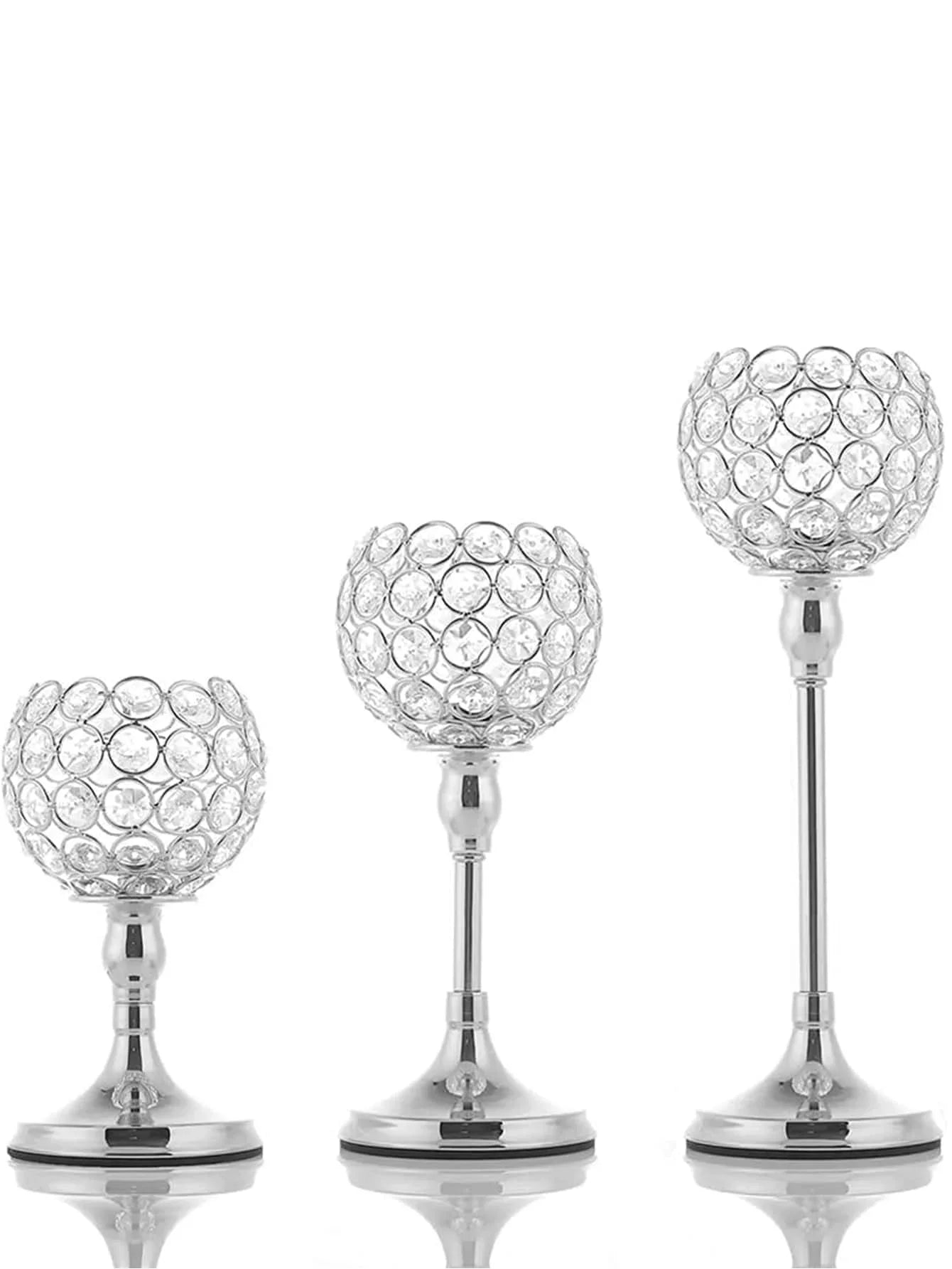 Gold Crystal Candle Holder – 1pc Tealight Candlestick Centerpiece in 3 Sizes