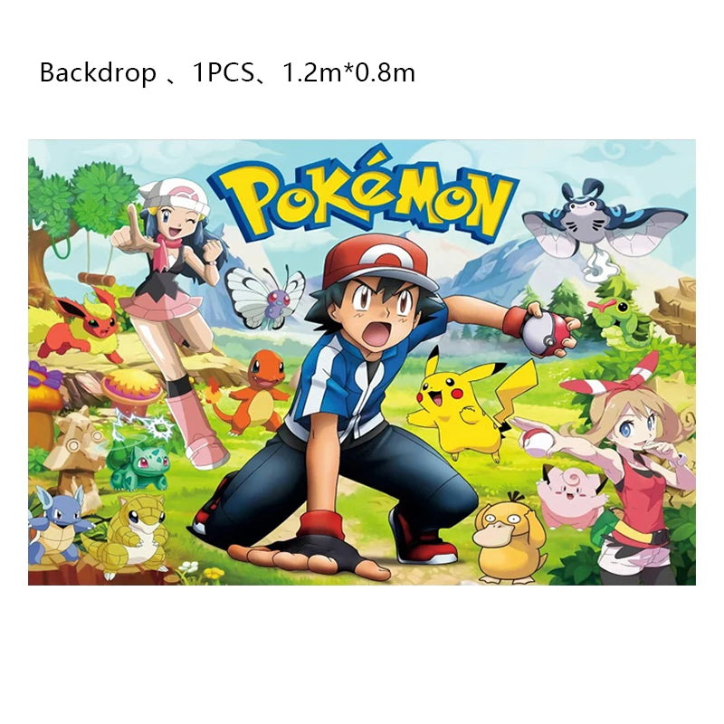 Pokemon Birthday Party Decoration Set – Pikachu Balloon, Banner & Disposable Tableware for Kids