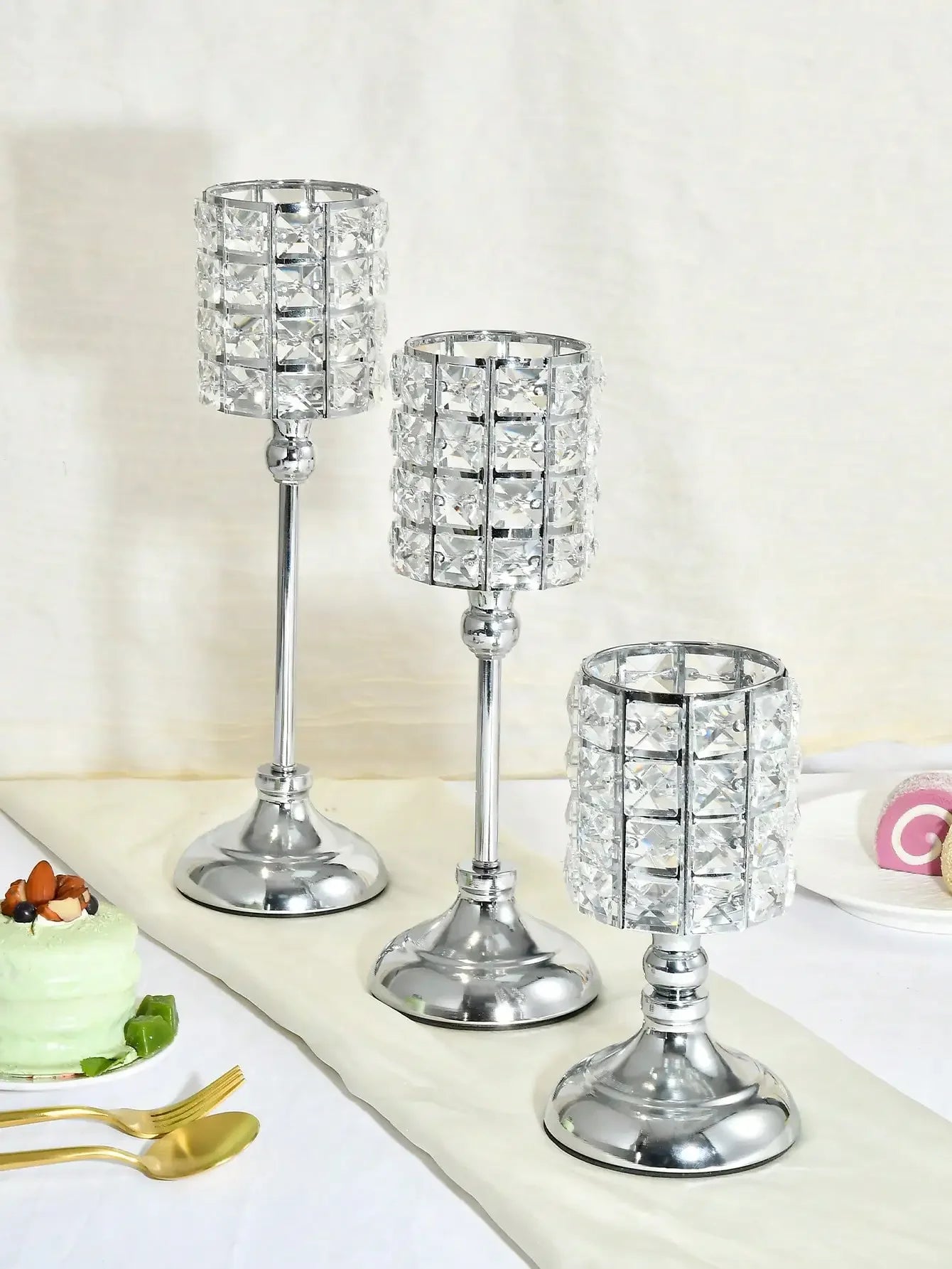 Gold Crystal Candle Holder – 1pc Tealight Candlestick Centerpiece in 3 Sizes