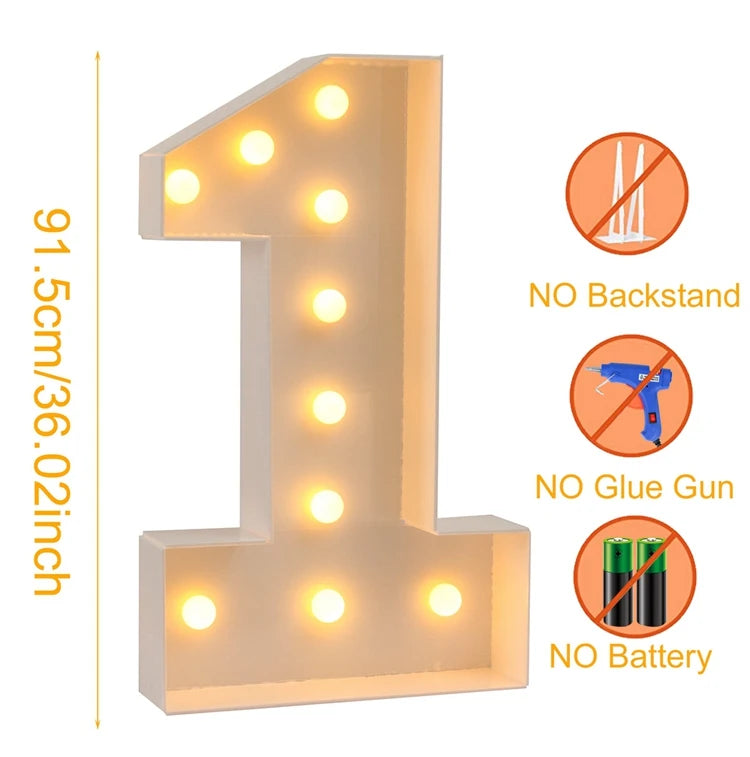 91.5cm Giant Number Balloon Mosaic Frame – Light-Up Marquee Box for Birthday Party Decoration