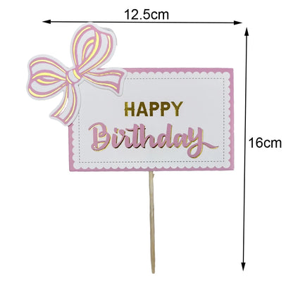 Bow Cake Topper Pink Lace Bowknot Cake Toppers Happy Birthday Cake Dessert Picks Decors For Baby Shower Birthday Wedding Decors