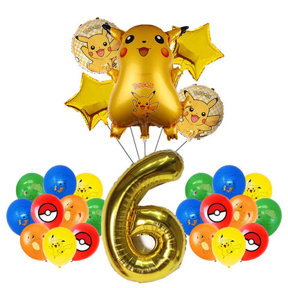 Pokemon Birthday Party Decoration Set – Pikachu Balloon, Banner &amp; Disposable Tableware for Kids