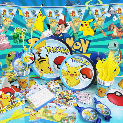 Pokemon Birthday Party Decoration Set – Pikachu Balloon, Banner &amp; Disposable Tableware for Kids