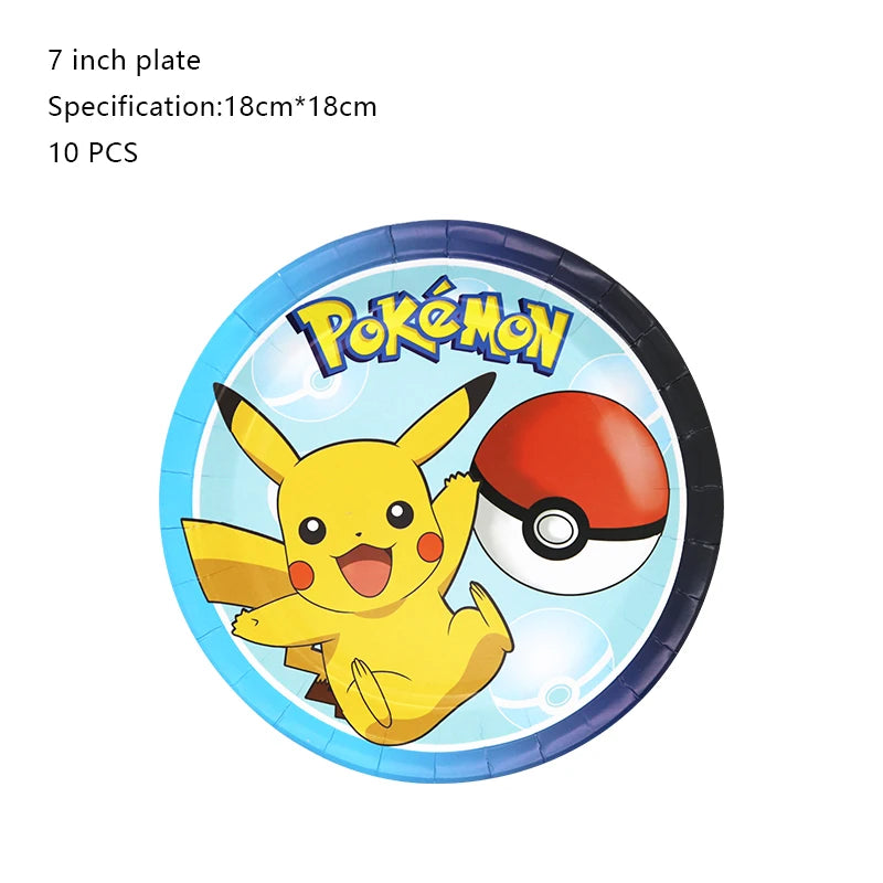 Pokemon Birthday Party Decoration Set – Pikachu Balloon, Banner &amp; Disposable Tableware for Kids