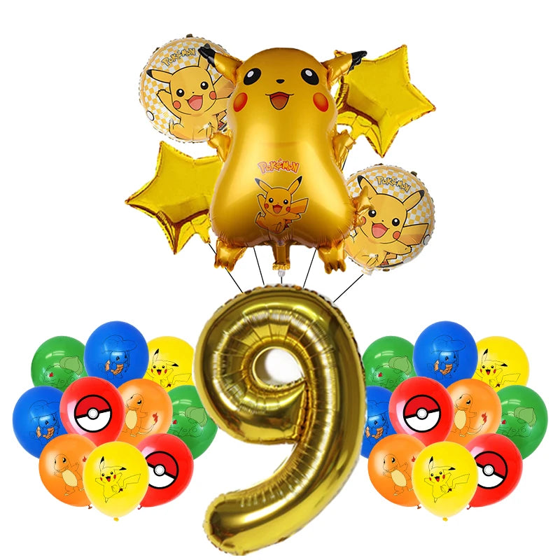 Pokemon Birthday Party Decoration Set – Pikachu Balloon, Banner &amp; Disposable Tableware for Kids
