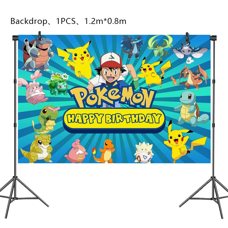 Pokemon Birthday Party Decoration Set – Pikachu Balloon, Banner &amp; Disposable Tableware for Kids
