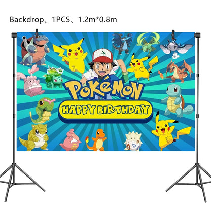 Pokemon Birthday Party Decoration Set – Pikachu Balloon, Banner &amp; Disposable Tableware for Kids