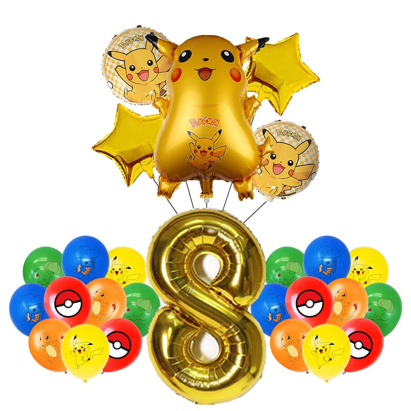 Pokemon Birthday Party Decoration Set – Pikachu Balloon, Banner &amp; Disposable Tableware for Kids