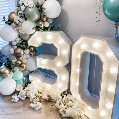 91.5cm Giant Number Balloon Mosaic Frame – Light-Up Marquee Box for Birthday Party Decoration
