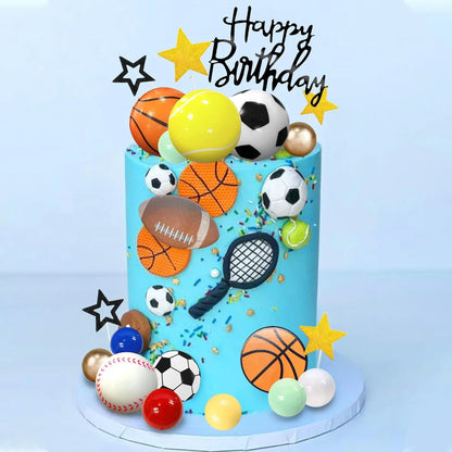 37 PCS Sports Cake Toppers Sports Cake Decoration with Soccer Football Baseball Basketball Tennis Golf for Boys Men Sports Theme