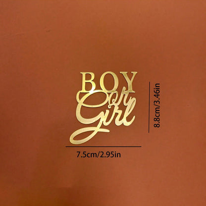 5pcs Unique Boy or Girl Side Cake Topper for Baby Shower with Gold Acrylic Decoration Baking Decorating Tools Party Supplies
