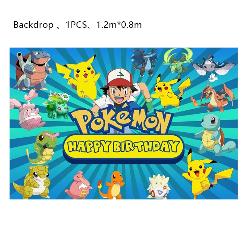 Pokemon Birthday Party Decoration Set – Pikachu Balloon, Banner &amp; Disposable Tableware for Kids