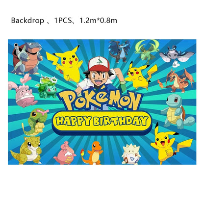Pokemon Birthday Party Decoration Set – Pikachu Balloon, Banner &amp; Disposable Tableware for Kids