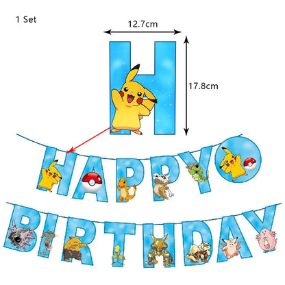 Pokemon Birthday Party Decoration Set – Pikachu Balloon, Banner &amp; Disposable Tableware for Kids