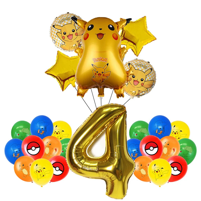 Pokemon Birthday Party Decoration Set – Pikachu Balloon, Banner &amp; Disposable Tableware for Kids