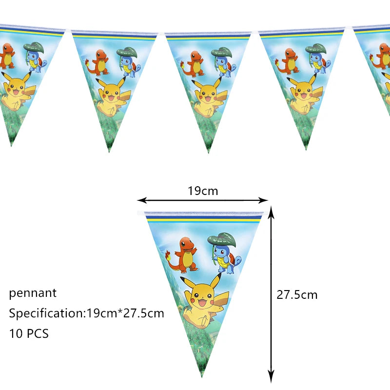 Pokemon Birthday Party Decoration Set – Pikachu Balloon, Banner &amp; Disposable Tableware for Kids