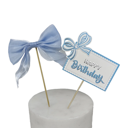 Bow Cake Topper Pink Lace Bowknot Cake Toppers Happy Birthday Cake Dessert Picks Decors For Baby Shower Birthday Wedding Decors