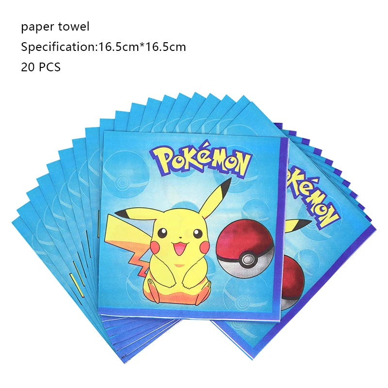 Pokemon Birthday Party Decoration Set – Pikachu Balloon, Banner &amp; Disposable Tableware for Kids