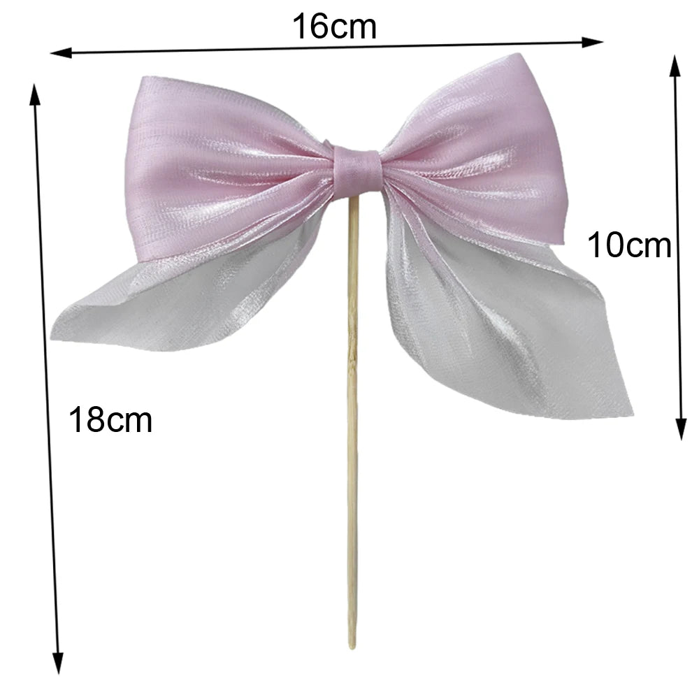 Bow Cake Topper Pink Lace Bowknot Cake Toppers Happy Birthday Cake Dessert Picks Decors For Baby Shower Birthday Wedding Decors